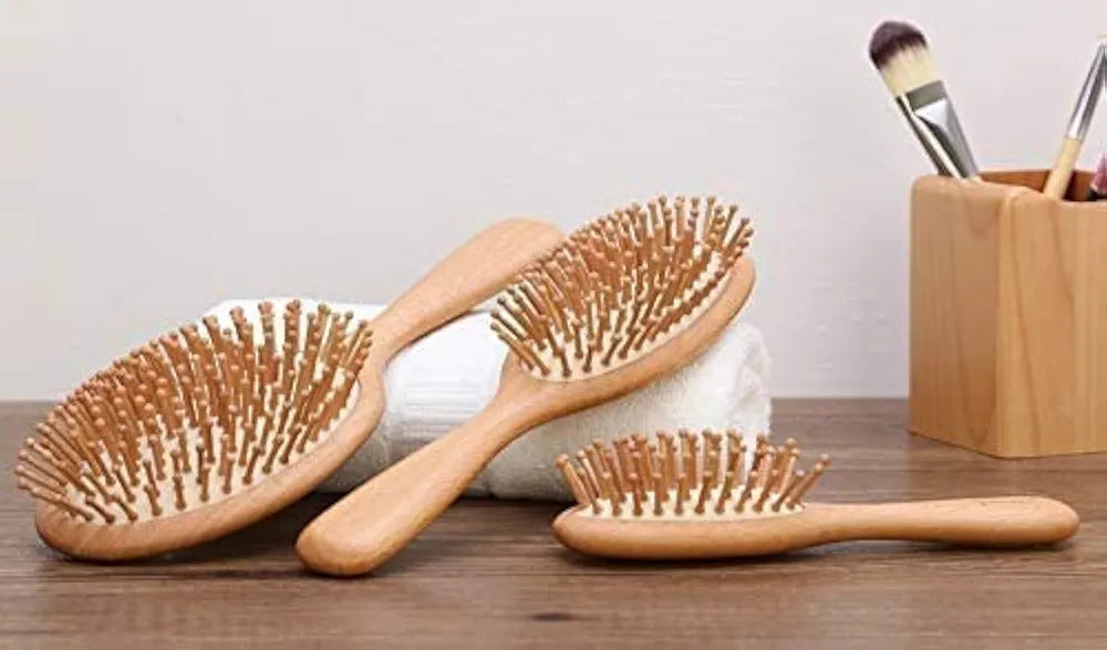 Hair Brush ✨Set, Natural ✨Bamboo ⭐Comb Paddle Detangling Hairbrush, Wide-tooth and tail comb No Brushs, suit for Women Men and Kids Thick/Thin/Curly/Dry Hair Gift kit