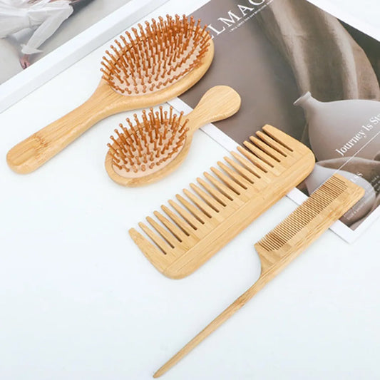Hair Brush ✨Set, Natural ✨Bamboo ⭐Comb Paddle Detangling Hairbrush, Wide-tooth and tail comb No Brushs, suit for Women Men and Kids Thick/Thin/Curly/Dry Hair Gift kit